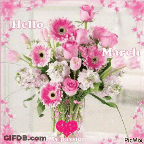 Pink Bouquet Hello March GIF