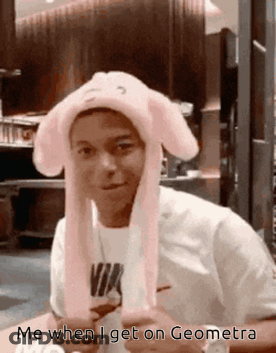 Pink Bunny Hat Man Me When On Geometra GIF