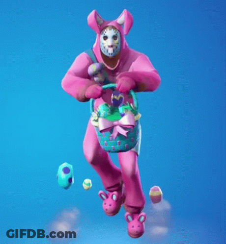 Pink Bunny Holding Basket Of Easter Eggs GIF