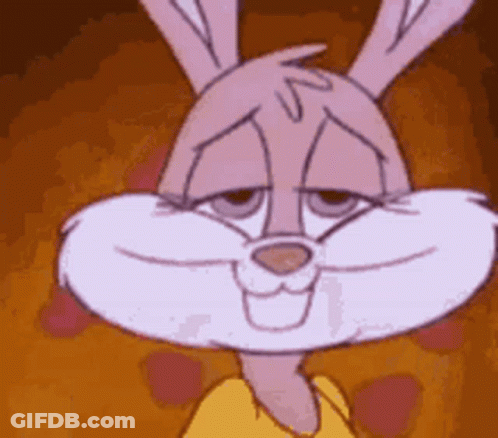 Pink Bunny Wearing Yellow Shirt Looking Sad GIF
