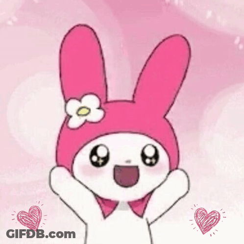 Pink Bunny With Flower And Hearts GIF