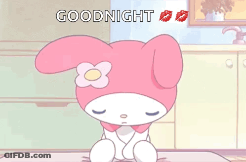 Pink Bunny With Flower And Two Kisses GIF