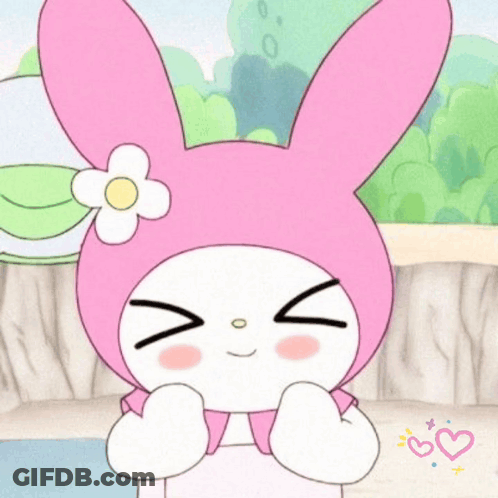 Pink Bunny With Flower Making Face GIF