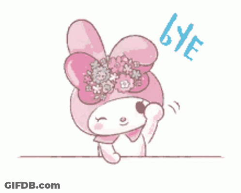 Pink Bunny With Flowers Saying Bye GIF
