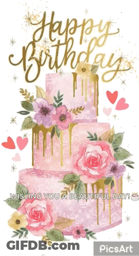 Pink Cake Birthday Card Saying Happy Birthday GIF