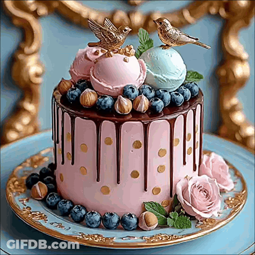 Pink Cake With Birds GIF