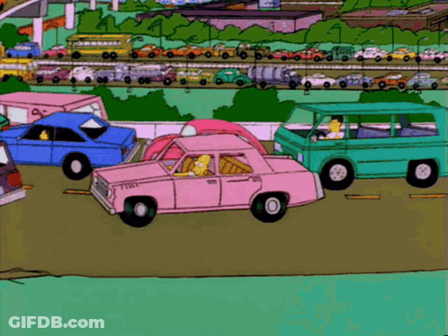 Pink Car And Blue Car Cartoon Scene GIF