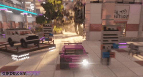 Pink Car Driving Past Nitude Sign GIF