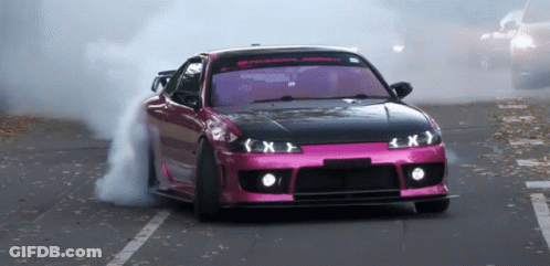 Pink Car Driving With Smoke From Tires GIF