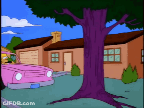 Pink Car Parked In Front Of Cartoon House GIF