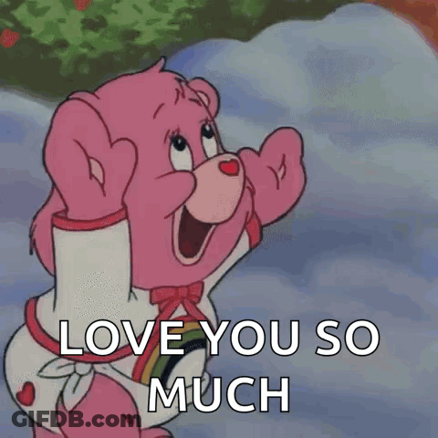 Pink Care Bear Thumbs Up Saying Love You So Much GIF