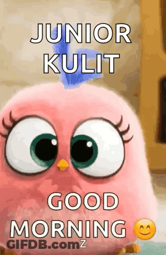 Pink Cartoon Bird Says Junior Kulit Good Morning GIF