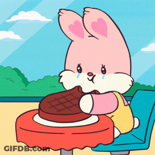 Pink Cartoon Bunny Enjoying Steak GIF