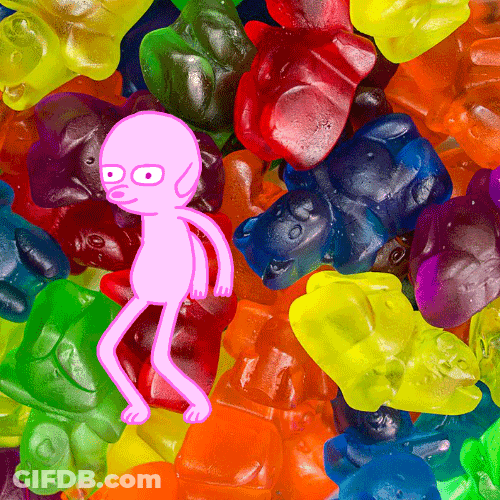 Pink Cartoon Character Dancing Featuring Gummies GIF