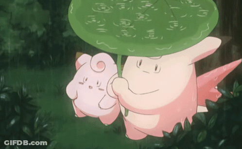 Pink Cartoon Character Holding Green Umbrella GIF