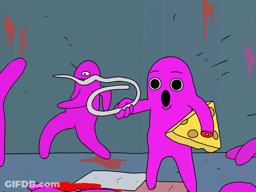 Pink Cartoon Character Holding Pizza GIF