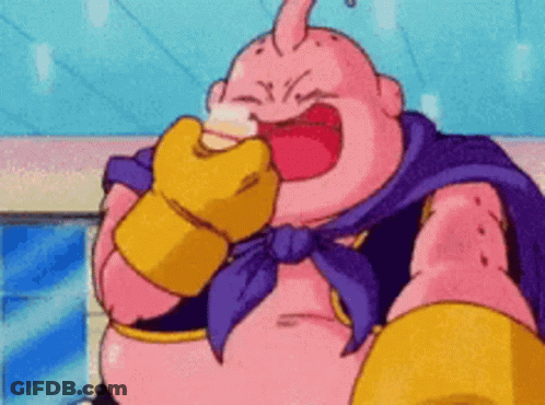 Pink Cartoon Character In Purple Cape And Gloves Eating GIF