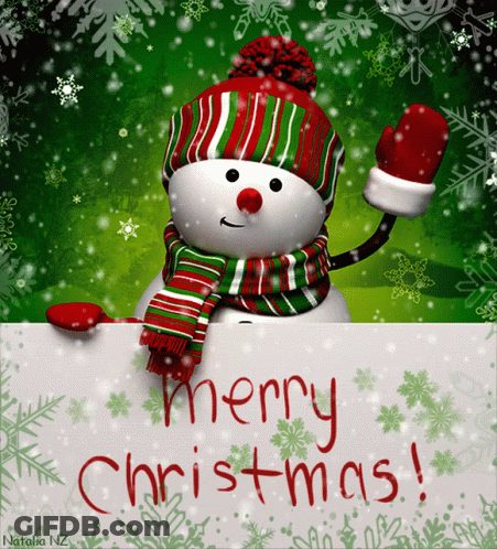 Pink Cartoon Character In Santa Hat Holding Bells Saying Merry Christmas GIF