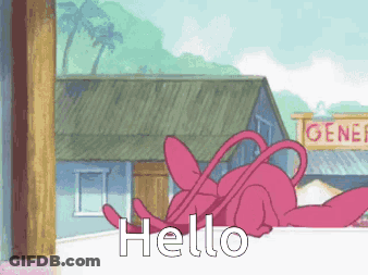 Pink Cartoon Character Laying Down Saying Hello GIF