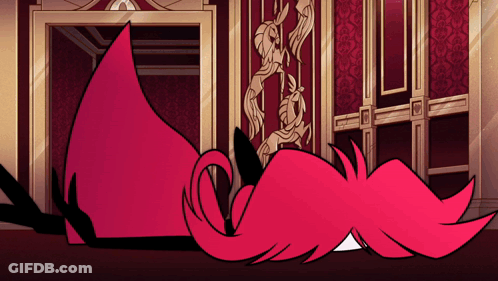 Pink Cartoon Character Lying On Floor GIF