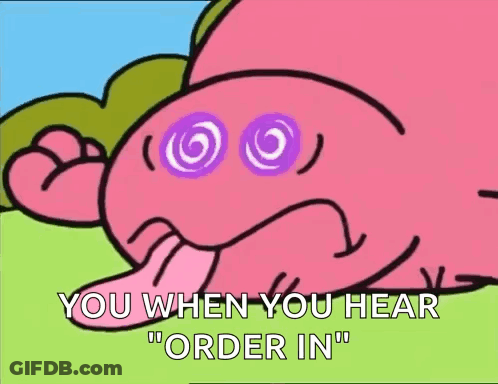 Pink Cartoon Character Saying Order In GIF