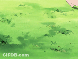 Pink Cartoon Character Standing In Grass Smiling GIF