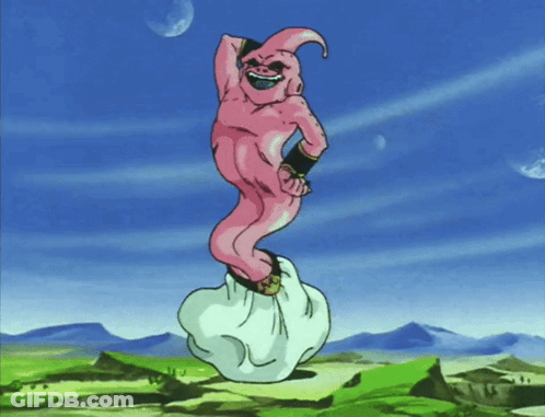 Pink Cartoon Character Standing On Cloud In Field GIF