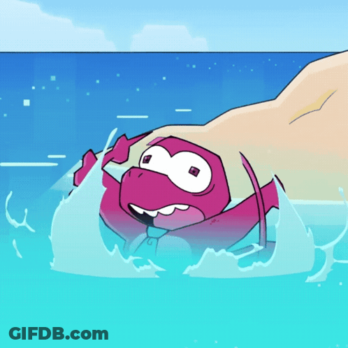 Pink Cartoon Character Swimming GIF