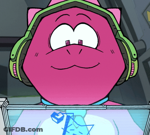Pink Cartoon Character Wearing Headphones GIF