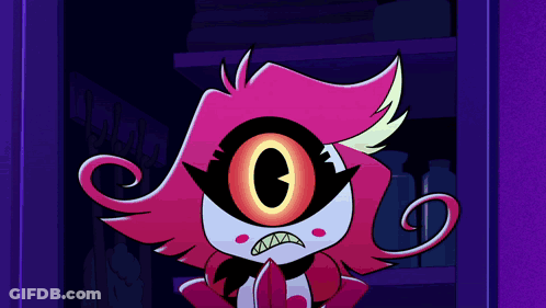 Pink Cartoon Character With Big Eye And Huge Mouth GIF