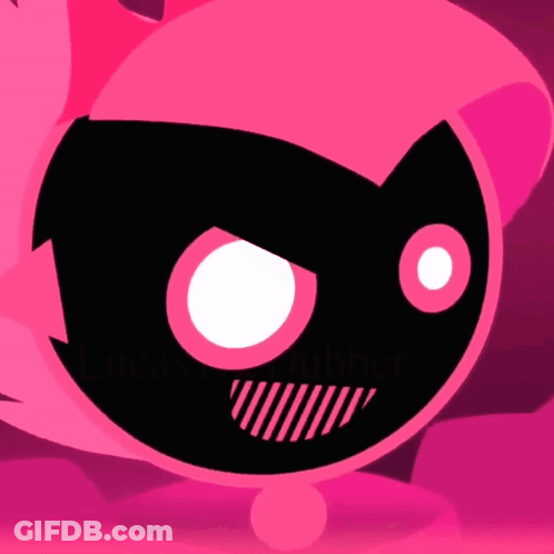 Pink Cartoon Character With Black Mask And White Eye GIF