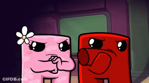 Pink Cartoon Character With Flower And Red Character GIF