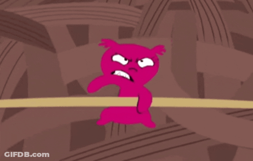 Pink Cartoon Character With Mouth Open On Yellow Line GIF