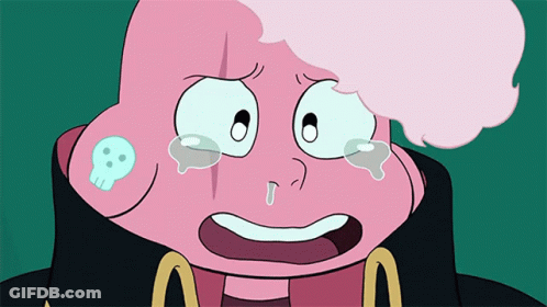 Pink Cartoon Character With Skull On Ear Crying GIF