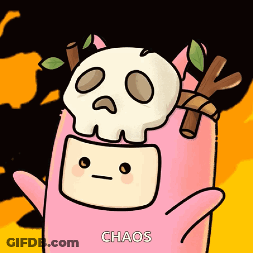 Pink Cartoon Character With Skull GIF