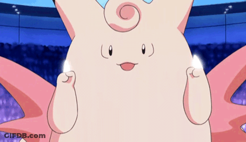 Pink Cartoon Character With Swirl On Head In Front Of Crowd GIF