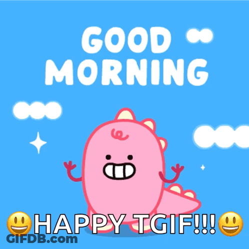 Pink Cartoon Dinosaur Saying Good Morning Happy TGIF GIF