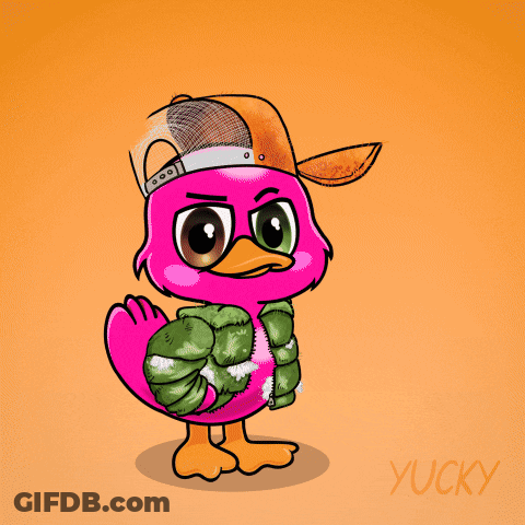 Pink Cartoon Duck Holding Stop Sign Saying Enough GIF