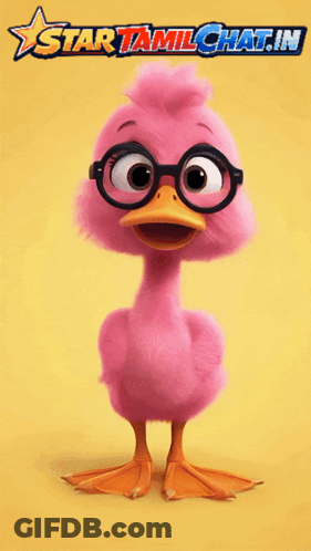 Pink Cartoon Duck Wearing Glasses In Front Of Star Tamilchat.in Banner GIF