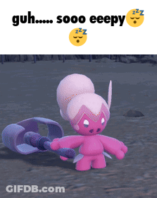 Pink Cartoon Holding Purple Object Saying Guh Sooo Eeepy GIF