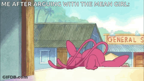 Pink Cartoon Laying On Ledge In Front Of General Store GIF