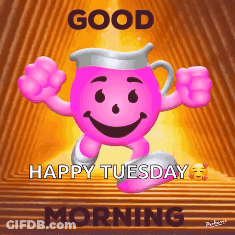 Pink Cartoon Saying Good Morning Happy Tuesday GIF