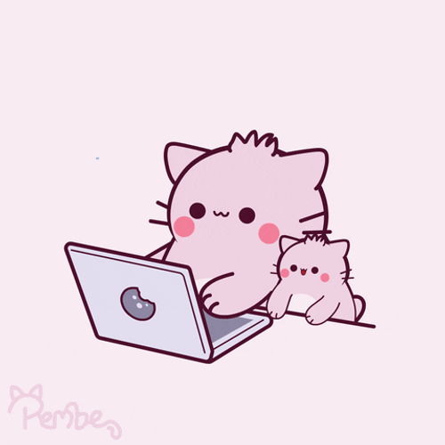 Pink Cat On Computer Tak Tak Type GIF