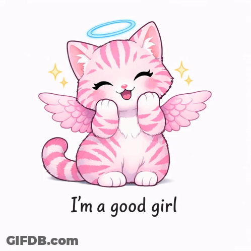 Pink Cat With Angel Wings I Am A Good Girl GIF
