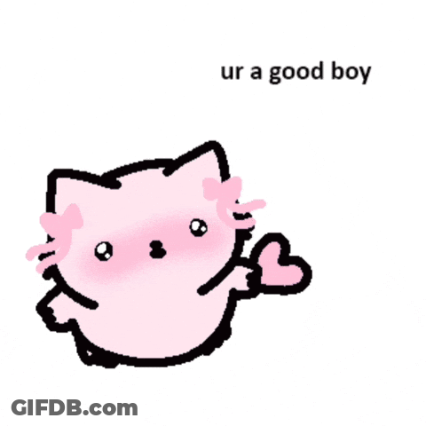 Pink Cat With Heart Saying Ur A Good Boy GIF