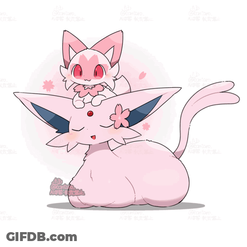Pink Cat With Smaller Pink Cat On Top GIF