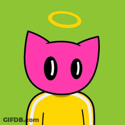 Pink Cat With Yellow Jacket And Halo GIF