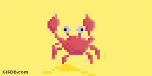 Pink Crab Pixel Art On Yellow Background GIF