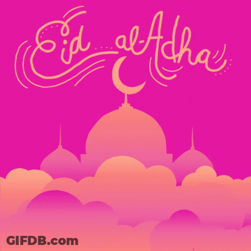 Pink Crescent Moon With Eid Al Adha GIF