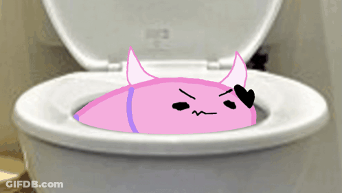 Pink Devil Sitting In Toilet GIF